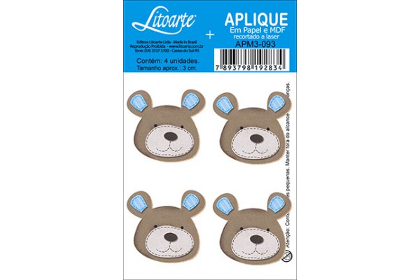 APLIQUE EM PAPEL E MDF COM 4 UNIDADE LITOARTE URSO